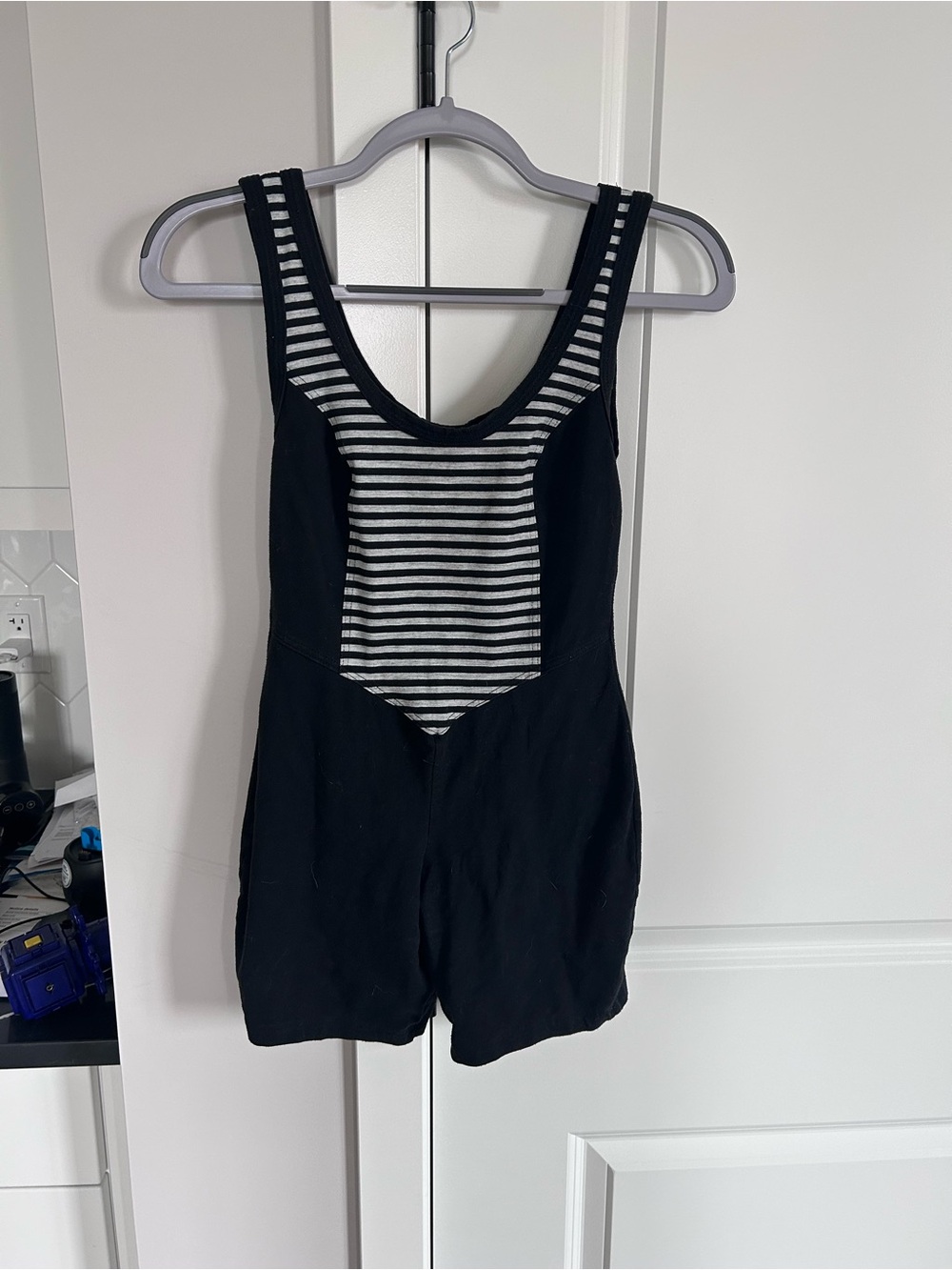 Heavenly Bodies Black Striped Panel Romper Sleeveless Y2K Athleisure Lounge